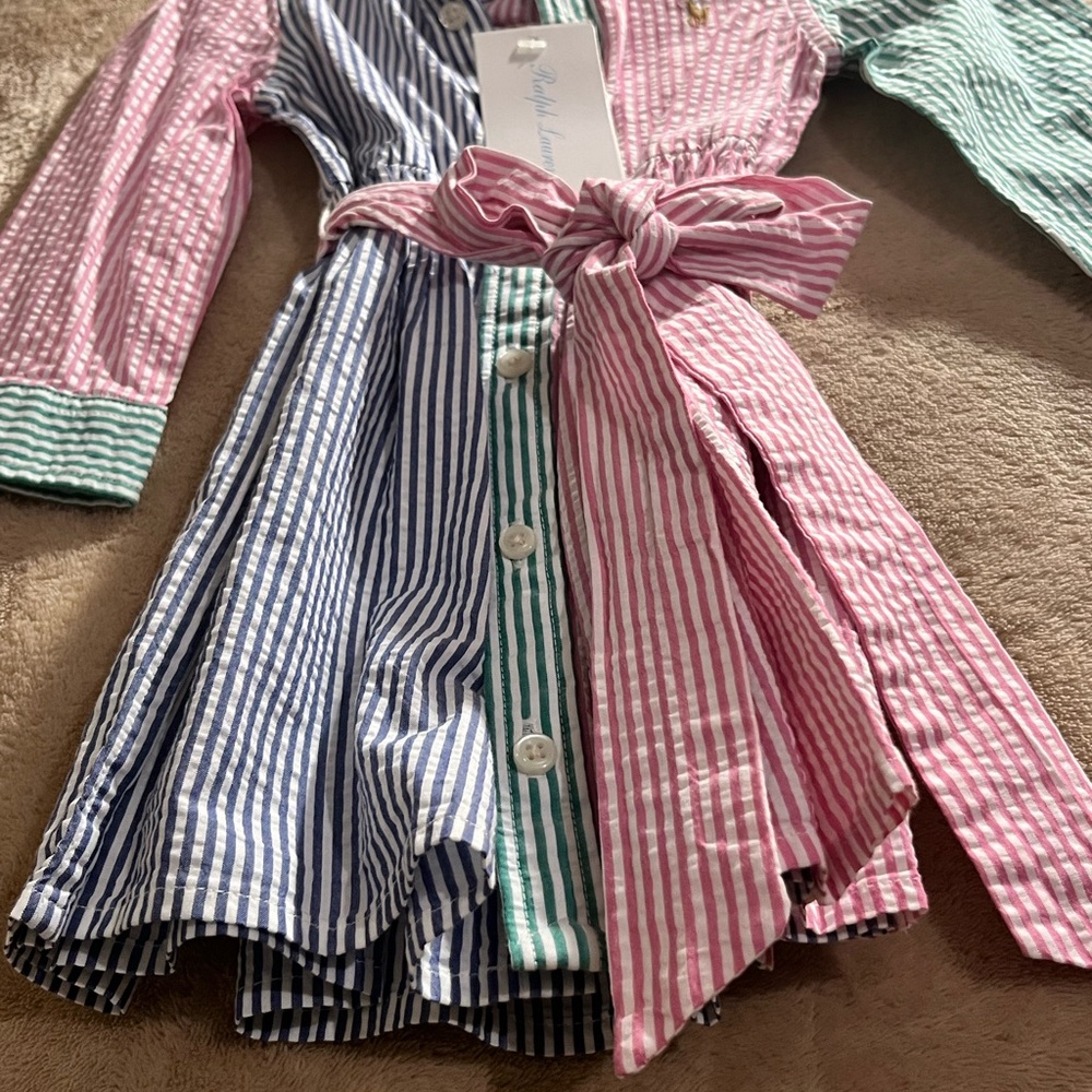Striped Button-Up Dress with Belt with matching bottoms